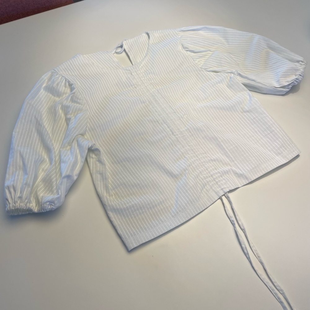 Striped White Blouse with Puff Sleeves
